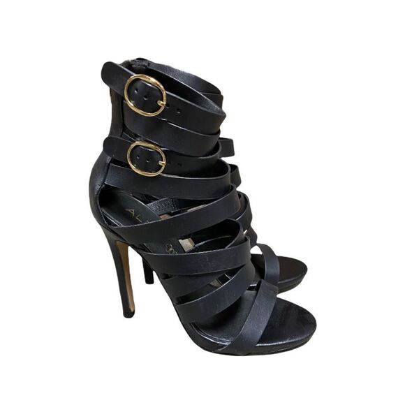 Aldo Black Cadramazzo Strappy Back Zipper Heel Size 6.5 - Picture 1 of 12